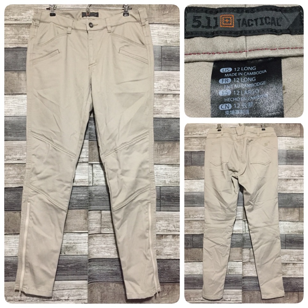 5.11 Tactical Skinny Chino Pants Women’s 12 Long (Inseam 30) Beige Zip Ankle